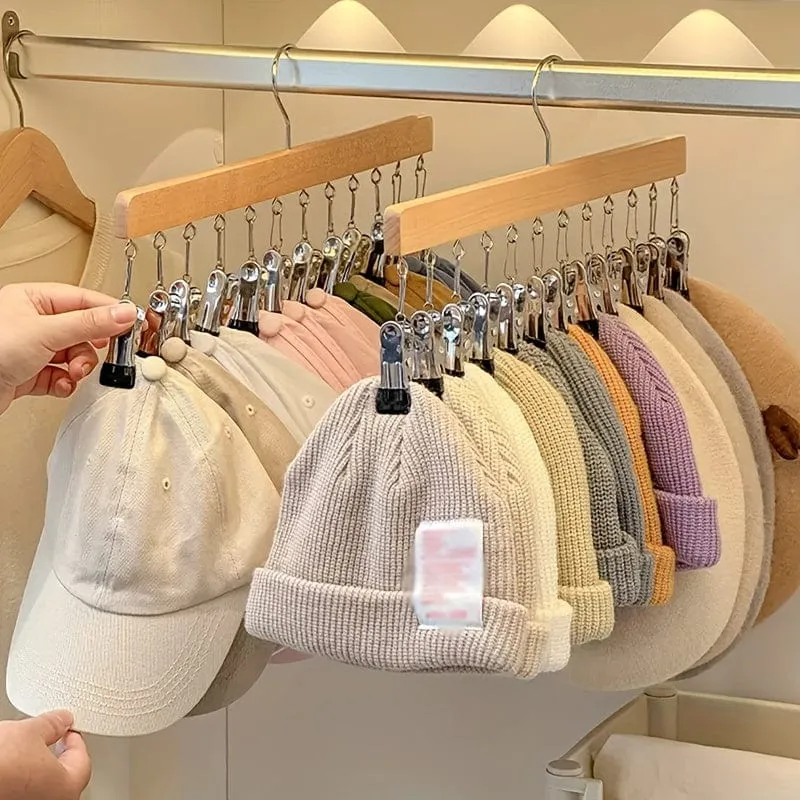1 Stück Hutaufhänger aus Holz mit 12 Clips, Wäscheständer für Unterwäsche, Krawatten, Unterhemden, Schals, Gürtel, Aufbewahrungsorganisator für den Haushalt für Badezimmer, Schlafzimmer, Schrank, Kleiderschrank, Zuhause, Wohnheim