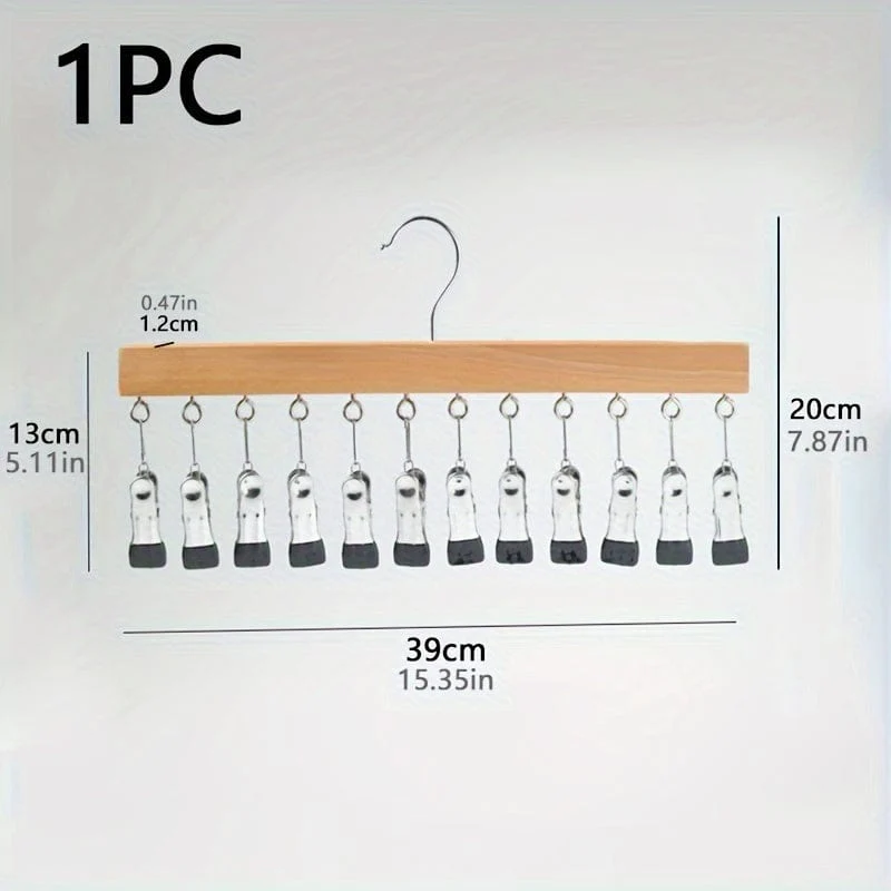 1 Stück Hutaufhänger aus Holz mit 12 Clips, Wäscheständer für Unterwäsche, Krawatten, Unterhemden, Schals, Gürtel, Aufbewahrungsorganisator für den Haushalt für Badezimmer, Schlafzimmer, Schrank, Kleiderschrank, Zuhause, Wohnheim