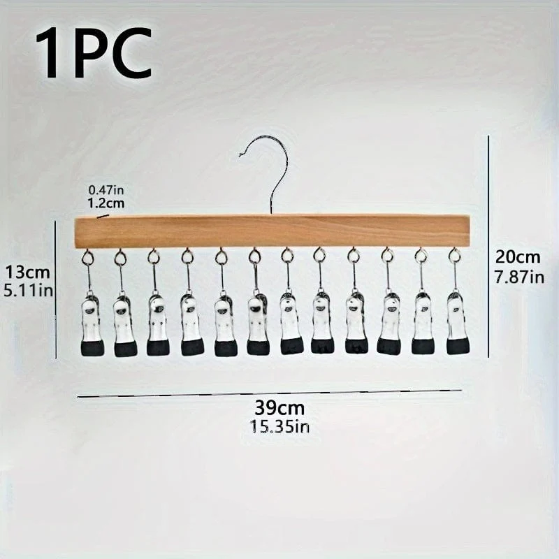 1 Stück Hutaufhänger aus Holz mit 12 Clips, Wäscheständer für Unterwäsche, Krawatten, Unterhemden, Schals, Gürtel, Aufbewahrungsorganisator für den Haushalt für Badezimmer, Schlafzimmer, Schrank, Kleiderschrank, Zuhause, Wohnheim