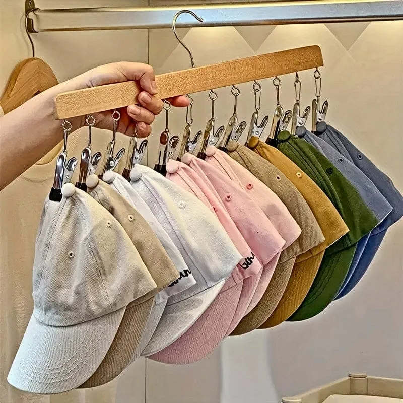 1 Stück Hutaufhänger aus Holz mit 12 Clips, Wäscheständer für Unterwäsche, Krawatten, Unterhemden, Schals, Gürtel, Aufbewahrungsorganisator für den Haushalt für Badezimmer, Schlafzimmer, Schrank, Kleiderschrank, Zuhause, Wohnheim