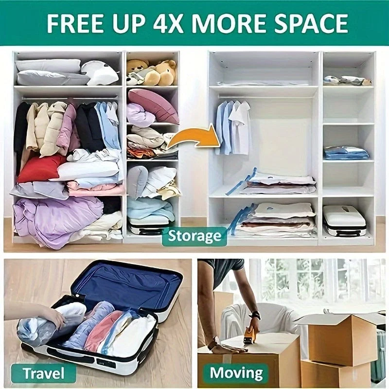 6 Stück Vakuum-Kompressions-Aufbewahrungsbeutel, staubdicht versiegelter Aufbewahrungsbehälter für Kleidung, Decken, Hemden, platzsparender Haushalts-Organizer für Wohnheim, Schrank, Kleiderschrank, Schlafzimmer, Badezimmer