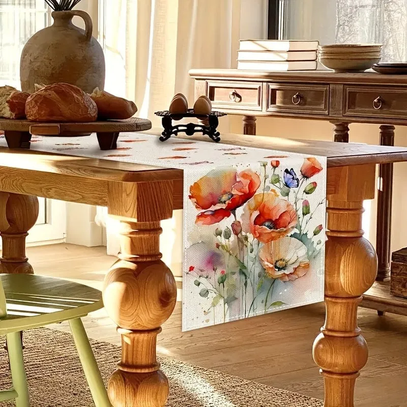 1 Stück, Tischläufer, bunter Blumenmuster-Tischläufer, saisonales Frühlingsthema, Küche, Esstischdekoration für Zuhause, Party-Dekoration