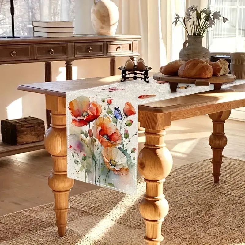 1 Stück, Tischläufer, bunter Blumenmuster-Tischläufer, saisonales Frühlingsthema, Küche, Esstischdekoration für Zuhause, Party-Dekoration