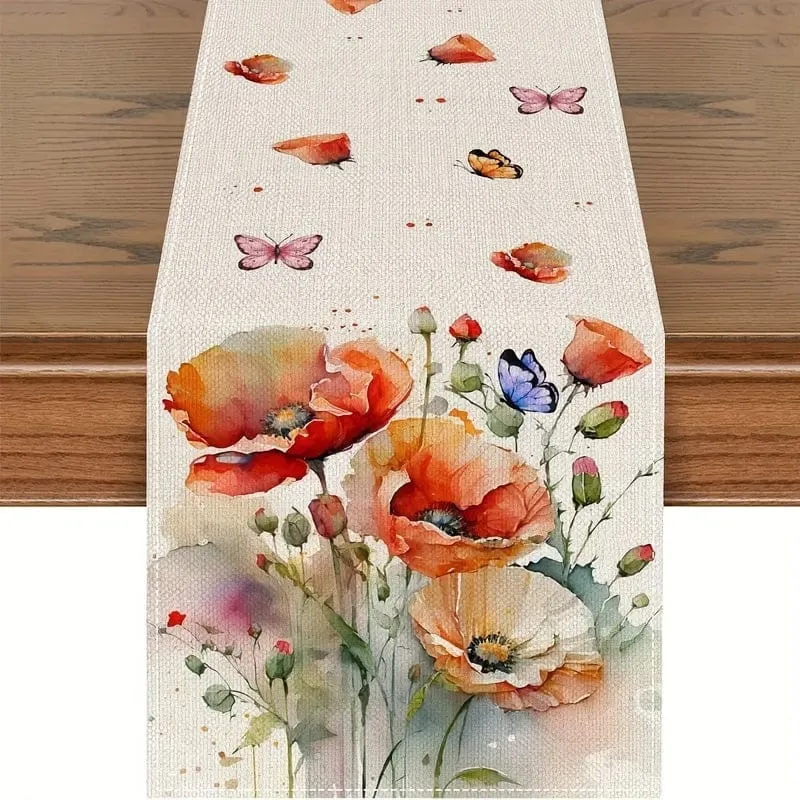 1 Stück, Tischläufer, bunter Blumenmuster-Tischläufer, saisonales Frühlingsthema, Küche, Esstischdekoration für Zuhause, Party-Dekoration