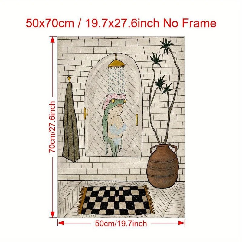 1 Stück Leinwand-Poster, Badezimmer-Leinwand-Poster, Retro-Kunst, Badefrosch-Poster, Wandkunst für Wohnzimmer, Wanddekoration für Schlafzimmer, Heimdekoration, ungerahmt