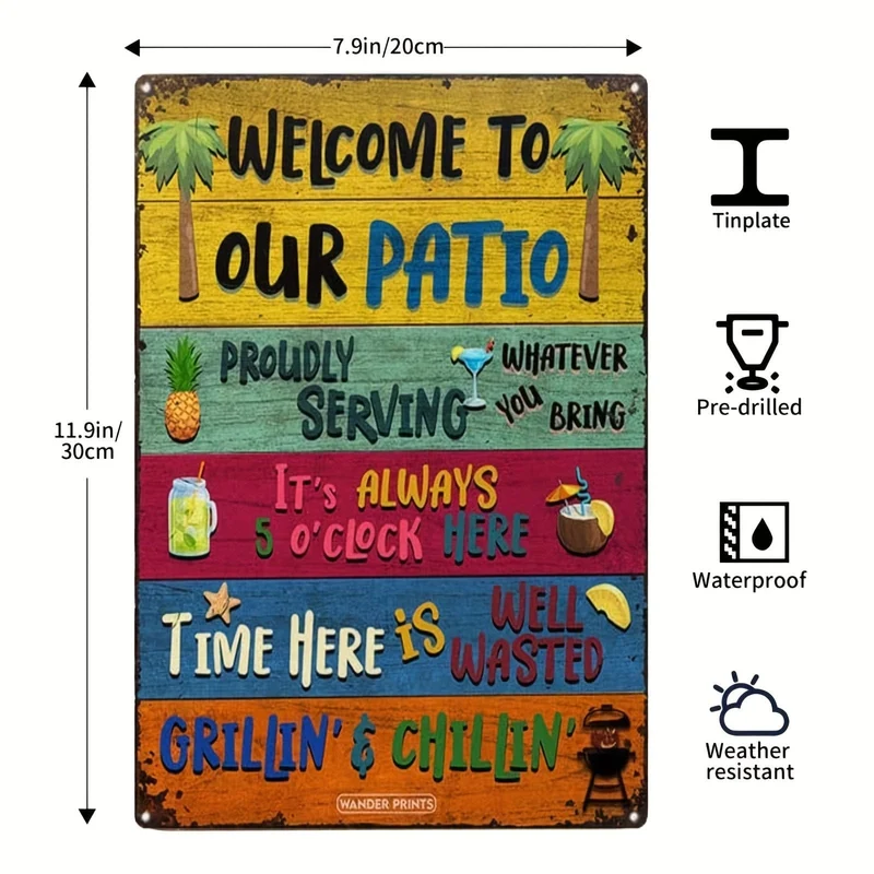 1 Stück, Vintage-Metallblechschild für Schwimmbad, Hinterhof, Bar – 8 x 12 cm, Wandkunst für Zuhause, Restaurant, Café, Garage – wasser- und staubdicht