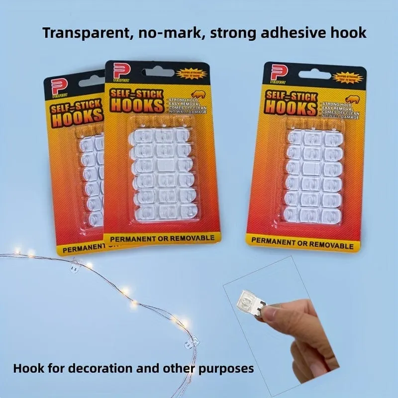 6/21 Stück, Ornament-Haken, starke, abnehmbare, markierungsfreie dekorative Lichtdrahthaken, Mini-Klebehaken, Küchenwandhaken, Mini-Lichtclip für den Innenbereich, vielseitig einsetzbar, Szenendekoration, Raumdekoration, Heimdekoration, Urlaubsparty-Dekoration,