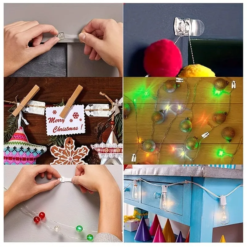 6/21 Stück, Ornament-Haken, starke, abnehmbare, markierungsfreie dekorative Lichtdrahthaken, Mini-Klebehaken, Küchenwandhaken, Mini-Lichtclip für den Innenbereich, vielseitig einsetzbar, Szenendekoration, Raumdekoration, Heimdekoration, Urlaubsparty-Dekoration,