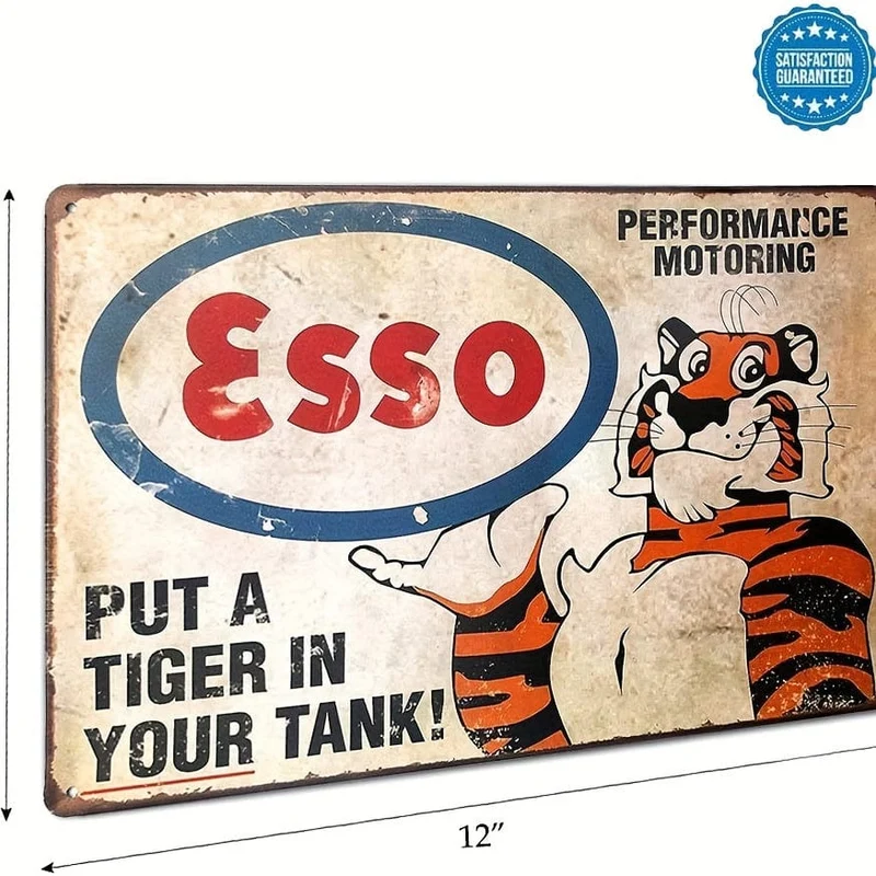 1 Stück, Esso Put A Tiger In Your Tank, Clemson Metallblechschild, dekoratives Wand-Garagenschild 30.48 cm x 20.32 cm, Wanddekoration, Szenendekoration, Heimdekoration, Bar-Dekor, Kaffeebar-Dekor