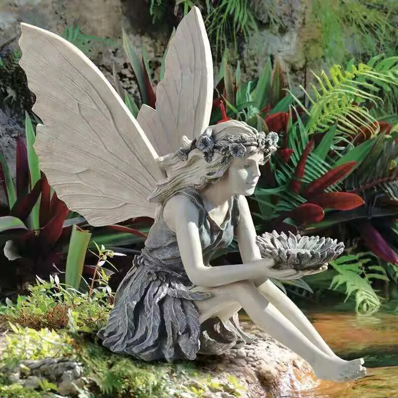 1 Stück Erlösungsengel aus Kunstharz, weiße Vogelfutterstation, Blumenfee, Sonnenblumen-Feenstatue, Engelsskulptur, Kunstharzornamente, Kunsthandwerk, neue Garten- und Heimdekoration