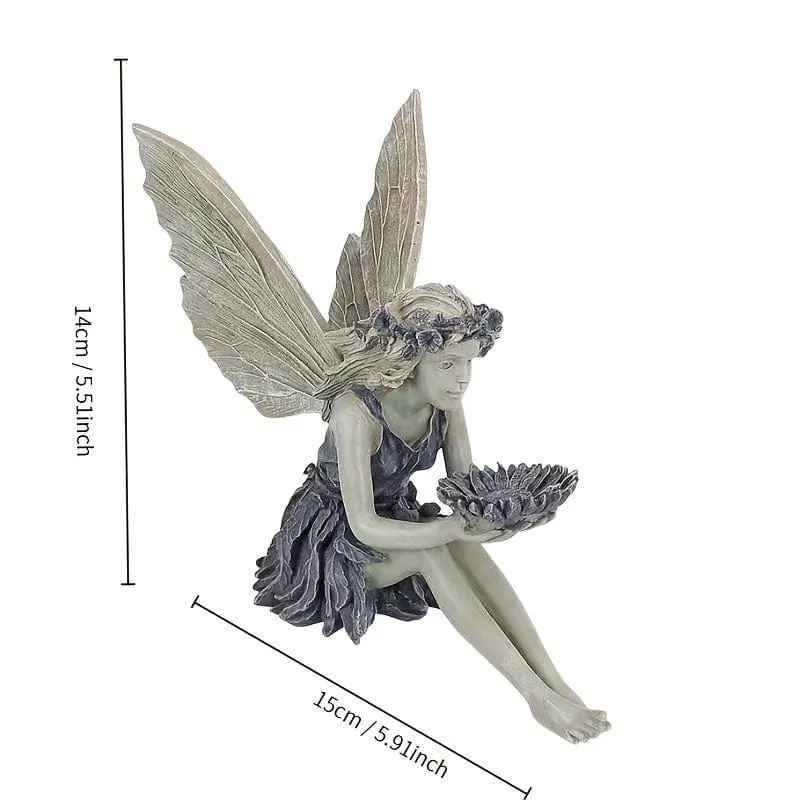 1 Stück Erlösungsengel aus Kunstharz, weiße Vogelfutterstation, Blumenfee, Sonnenblumen-Feenstatue, Engelsskulptur, Kunstharzornamente, Kunsthandwerk, neue Garten- und Heimdekoration