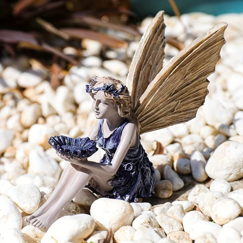 1 Stück Erlösungsengel aus Kunstharz, weiße Vogelfutterstation, Blumenfee, Sonnenblumen-Feenstatue, Engelsskulptur, Kunstharzornamente, Kunsthandwerk, neue Garten- und Heimdekoration