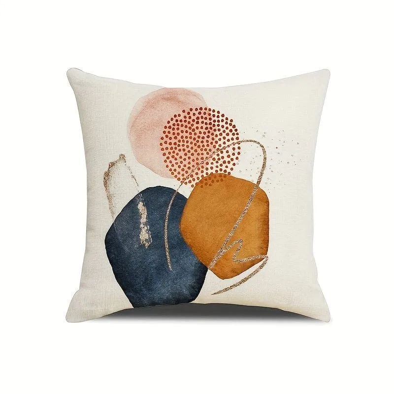 4 Stück moderner geometrischer abstrakter Bezug, Verschlüsselung, Leinen, mittelalterlich, Minimalismus, Kunst, Ästhetik, Marineblau, Orange, Überwurf-Kissenbezug, Sofa, Sofa, Schlafzimmer, Partyzubehör, einseitiger Druck, ohne Kisseneinsatz