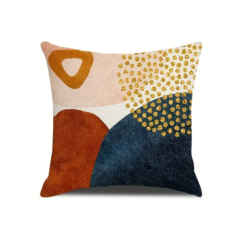 4 Stück moderner geometrischer abstrakter Bezug, Verschlüsselung, Leinen, mittelalterlich, Minimalismus, Kunst, Ästhetik, Marineblau, Orange, Überwurf-Kissenbezug, Sofa, Sofa, Schlafzimmer, Partyzubehör, einseitiger Druck, ohne Kisseneinsatz
