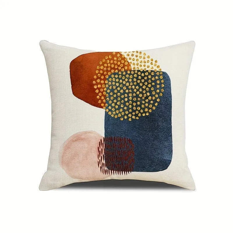 4 Stück moderner geometrischer abstrakter Bezug, Verschlüsselung, Leinen, mittelalterlich, Minimalismus, Kunst, Ästhetik, Marineblau, Orange, Überwurf-Kissenbezug, Sofa, Sofa, Schlafzimmer, Partyzubehör, einseitiger Druck, ohne Kisseneinsatz