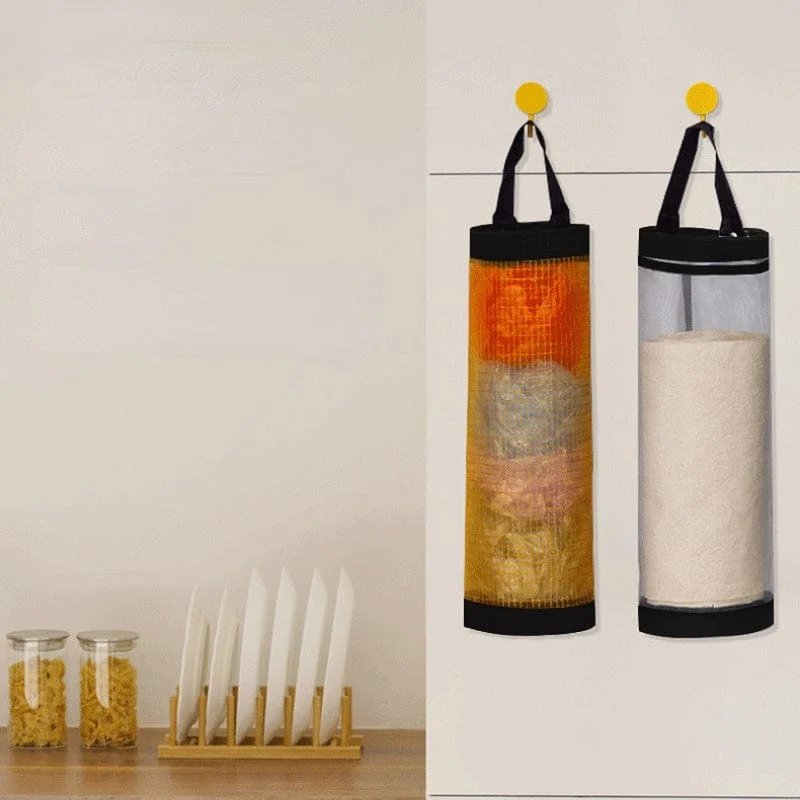 1 Stück wasserdichter Plastiktütenhalter zur Wandmontage für Lebensmittelspender in der Küche – praktische und platzsparende Netz-Aufbewahrungstasche