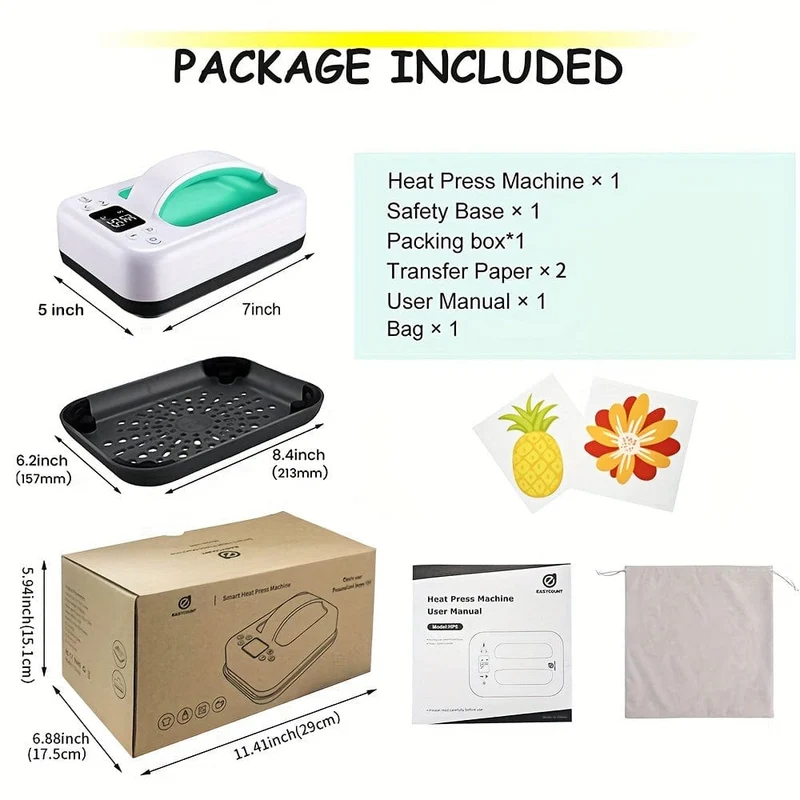 1 Stück Heißpressmaschine, UK-Stecker, 220 Spannung, 17.78 x 12.7 cm, einfache Presse, Wärmeübertragungsdruckmaschine, tragbare Eisen-Wärmepressmaschinen für T-Shirts und HTV-Vinyl-Projekte