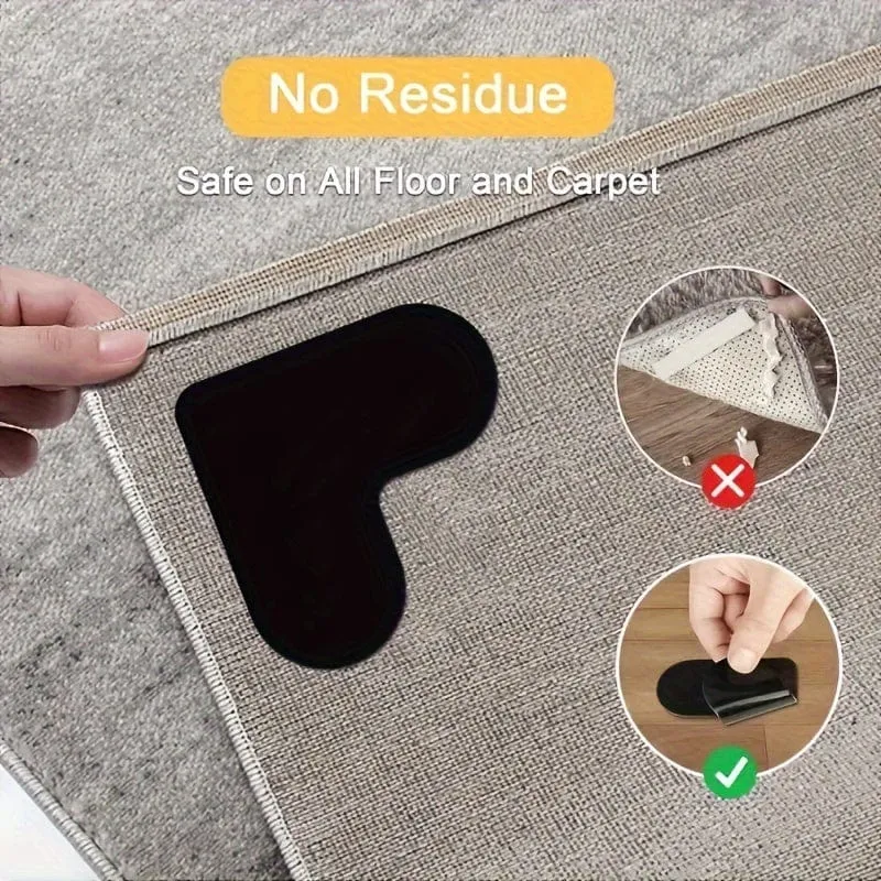 4 Stück hochwertige Anti-Rutsch- und Anti-Bohr-Teppichaufkleber eignen sich für Wohnzimmer, Esszimmer, Badezimmerteppiche, Keramikfliesen und Holzbodenbereiche, um Teppichbewegungen und -rollen zu verhindern. Neuheitsartikel! !!!
