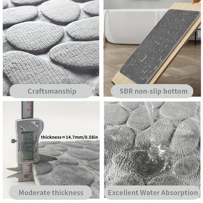 3-teiliges Set mit Badezimmerteppichen aus Memory-Schaumstoff, ultraweicher, rutschfester Badvorleger und saugfähiger Bademattenteppich mit Kopfsteinpflaster-Prägung, inklusive U-förmigem Konturteppich, perfekt für Badezimmer/Dusche, Badezimmerzubehör