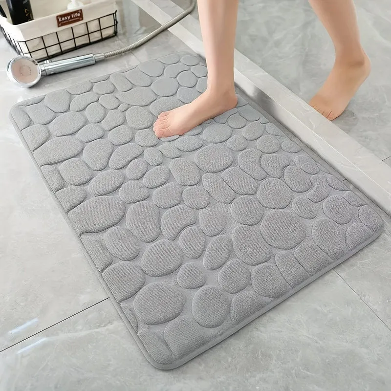 3-teiliges Set mit Badezimmerteppichen aus Memory-Schaumstoff, ultraweicher, rutschfester Badvorleger und saugfähiger Bademattenteppich mit Kopfsteinpflaster-Prägung, inklusive U-förmigem Konturteppich, perfekt für Badezimmer/Dusche, Badezimmerzubehör