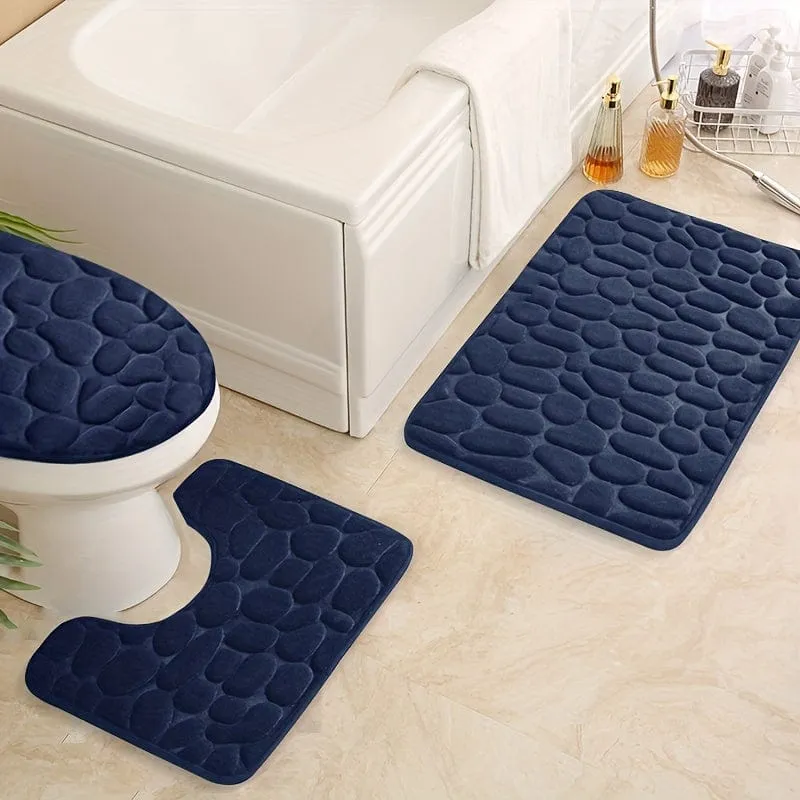 3-teiliges Set mit Badezimmerteppichen aus Memory-Schaumstoff, ultraweicher, rutschfester Badvorleger und saugfähiger Bademattenteppich mit Kopfsteinpflaster-Prägung, inklusive U-förmigem Konturteppich, perfekt für Badezimmer/Dusche, Badezimmerzubehör