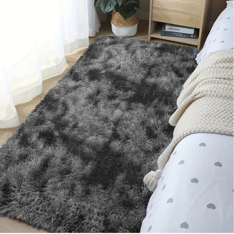 1 Stück, weicher Plüschteppich, rutschfester, flauschiger Shag-Plüsch, weicher, zotteliger Bettvorleger, Batik-Wohnzimmerteppich für Mädchen, Kinder, Babys, Teenager, Wohnheim, Heimdekoration, haustierfreundlicher Schlafzimmer-, Wohnzimmer-, Kinderzimmerteppich, Heimdekoration, Raumdekoration