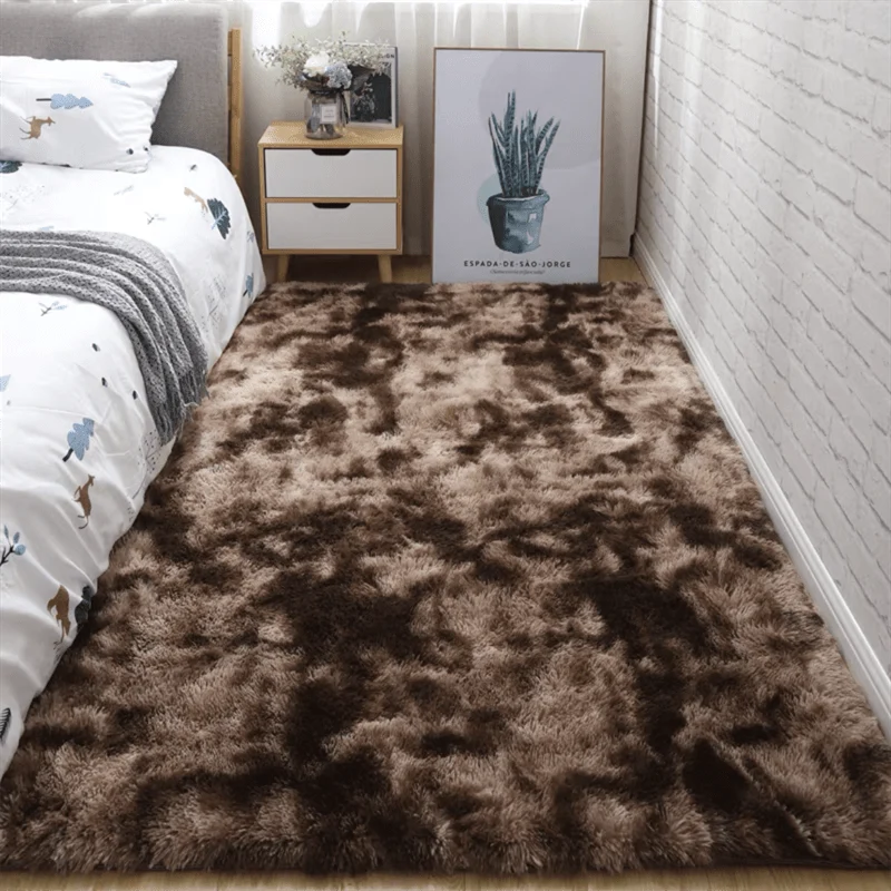 1 Stück, weicher Plüschteppich, rutschfester, flauschiger Shag-Plüsch, weicher, zotteliger Bettvorleger, Batik-Wohnzimmerteppich für Mädchen, Kinder, Babys, Teenager, Wohnheim, Heimdekoration, haustierfreundlicher Schlafzimmer-, Wohnzimmer-, Kinderzimmerteppich, Heimdekoration, Raumdekoration