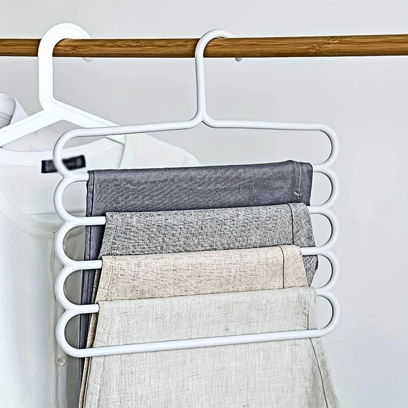 1/5 Stück 5-stufiger Hosenbügel aus Metall, faltbarer, rutschfester Kleiderständer für Krawatten, Hosen, Schals, platzsparender Organizer für Schrank, Kleiderschrank, Zuhause, Wohnheim, Schlafzimmer