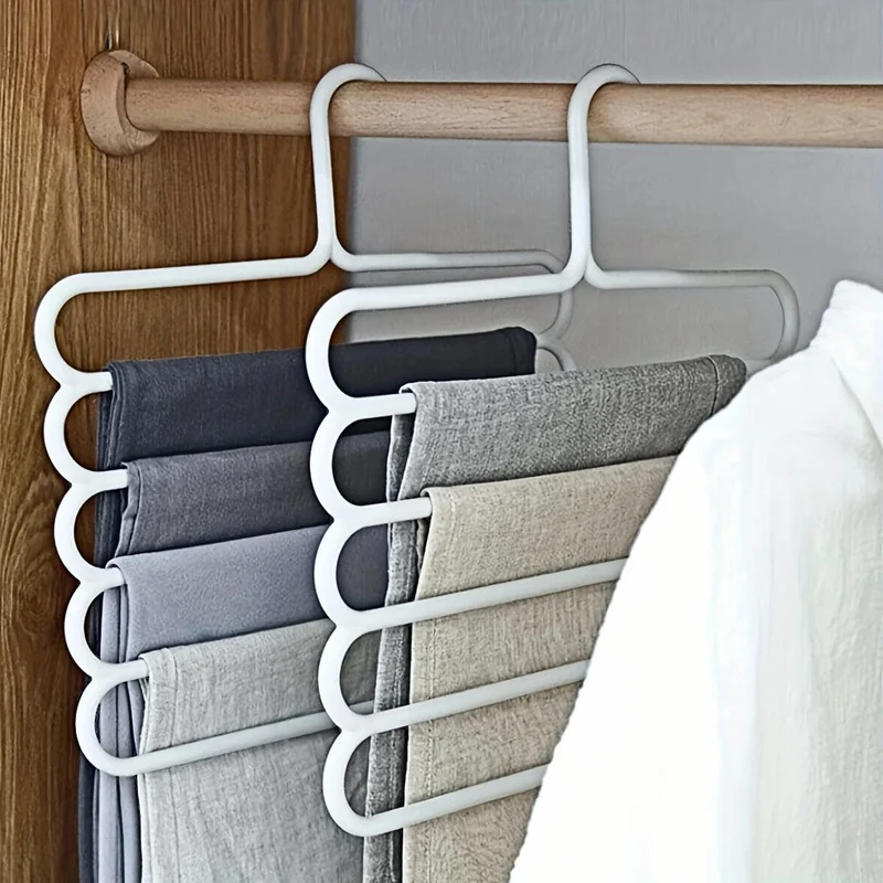 1/5 Stück 5-stufiger Hosenbügel aus Metall, faltbarer, rutschfester Kleiderständer für Krawatten, Hosen, Schals, platzsparender Organizer für Schrank, Kleiderschrank, Zuhause, Wohnheim, Schlafzimmer