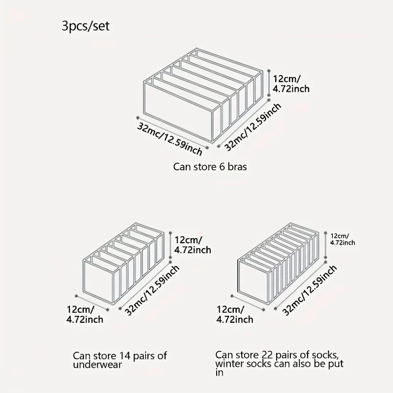 3 Stück Unterwäsche-Aufbewahrungsboxen, Haushaltsfach, Stoff-Kleider-Organizer, Schubladen-Trennwände-Organizer, multifunktionaler Kleiderschrank-Organizer für Höschen, Socken, BH-Aufbewahrung