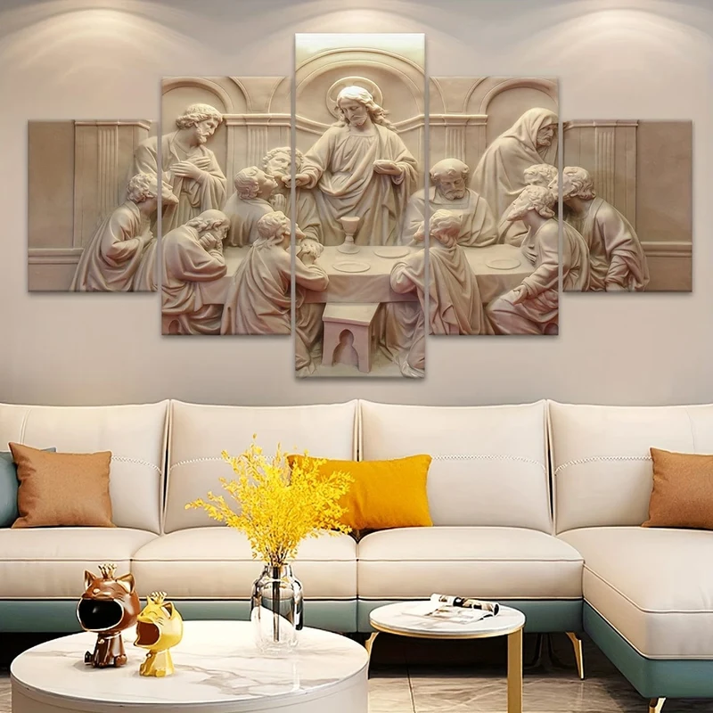 5-teiliges Leinwandposter mit Holzrahmen, religiöse Kunst, Gott-Schöpfer-Leinwandposter, ideales Geschenk für Schlafzimmer, Wohnzimmer, Flur, Wandkunst, Wanddekoration, Winterdeko, Wanddekoration, Raumdekoration