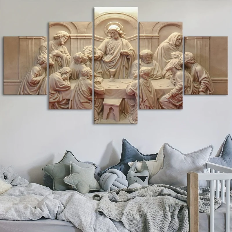5-teiliges Leinwandposter mit Holzrahmen, religiöse Kunst, Gott-Schöpfer-Leinwandposter, ideales Geschenk für Schlafzimmer, Wohnzimmer, Flur, Wandkunst, Wanddekoration, Winterdeko, Wanddekoration, Raumdekoration
