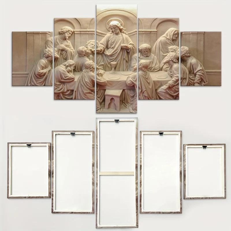 5-teiliges Leinwandposter mit Holzrahmen, religiöse Kunst, Gott-Schöpfer-Leinwandposter, ideales Geschenk für Schlafzimmer, Wohnzimmer, Flur, Wandkunst, Wanddekoration, Winterdeko, Wanddekoration, Raumdekoration