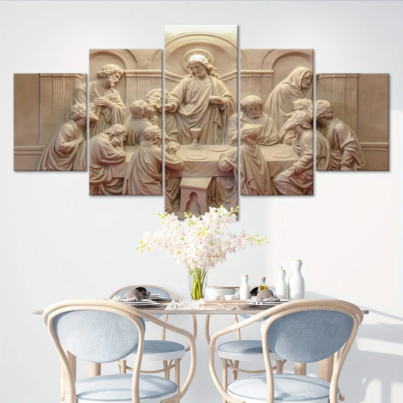 5-teiliges Leinwandposter mit Holzrahmen, religiöse Kunst, Gott-Schöpfer-Leinwandposter, ideales Geschenk für Schlafzimmer, Wohnzimmer, Flur, Wandkunst, Wanddekoration, Winterdeko, Wanddekoration, Raumdekoration