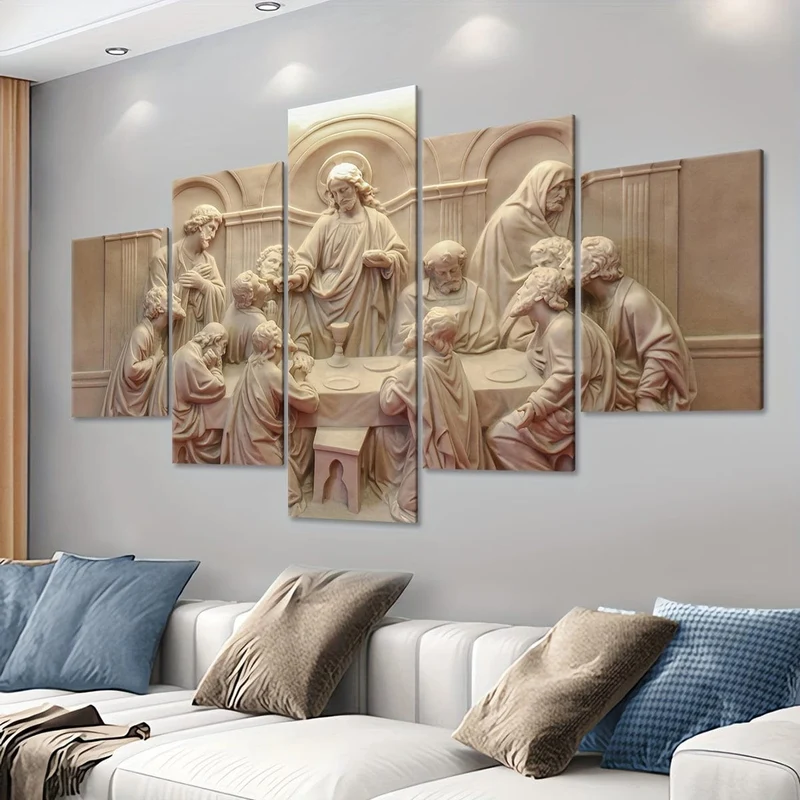5-teiliges Leinwandposter mit Holzrahmen, religiöse Kunst, Gott-Schöpfer-Leinwandposter, ideales Geschenk für Schlafzimmer, Wohnzimmer, Flur, Wandkunst, Wanddekoration, Winterdeko, Wanddekoration, Raumdekoration