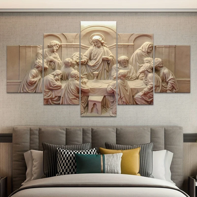 5-teiliges Leinwandposter mit Holzrahmen, religiöse Kunst, Gott-Schöpfer-Leinwandposter, ideales Geschenk für Schlafzimmer, Wohnzimmer, Flur, Wandkunst, Wanddekoration, Winterdeko, Wanddekoration, Raumdekoration