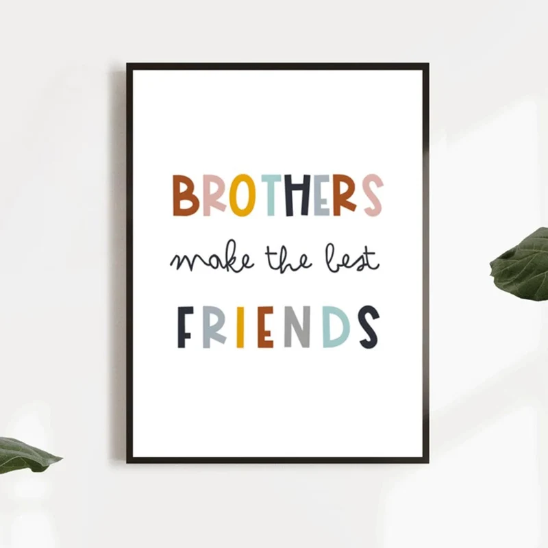 1-teiliges Leinwandposter, Wanddrucke für Jungen, „Brüder sind die besten Freunde“, Wandkunst, neutraler Druck für Kinderzimmer oder Jungenschlafzimmer, skandinavischer Stil, Kinderposter, Kunstwandkunst für Wohnzimmer, Schlafzimmer, Wanddekoration, Heimdekoration, ohne Rahmen