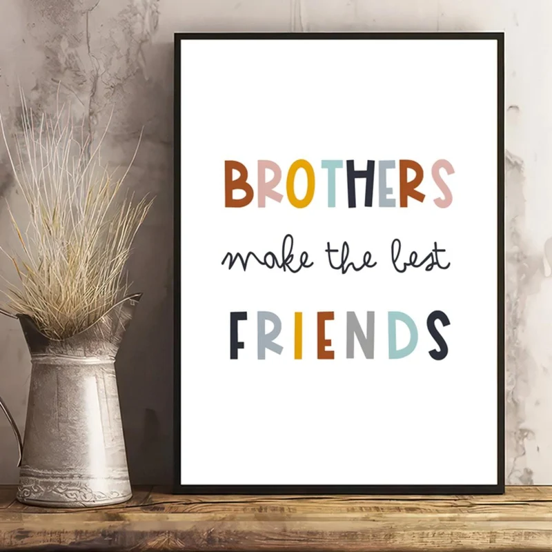 1-teiliges Leinwandposter, Wanddrucke für Jungen, „Brüder sind die besten Freunde“, Wandkunst, neutraler Druck für Kinderzimmer oder Jungenschlafzimmer, skandinavischer Stil, Kinderposter, Kunstwandkunst für Wohnzimmer, Schlafzimmer, Wanddekoration, Heimdekoration, ohne Rahmen