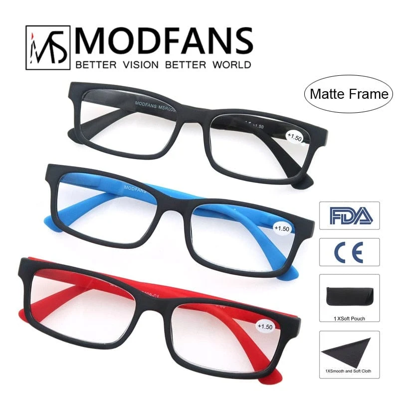 Lesebrille für Männer Frauen Gummi Ultraleicht Weitsichtigkeit Quadratischer Rahmen Federscharnier Bequem mit Dioptrien (Schwarz/Rot/Blau)
