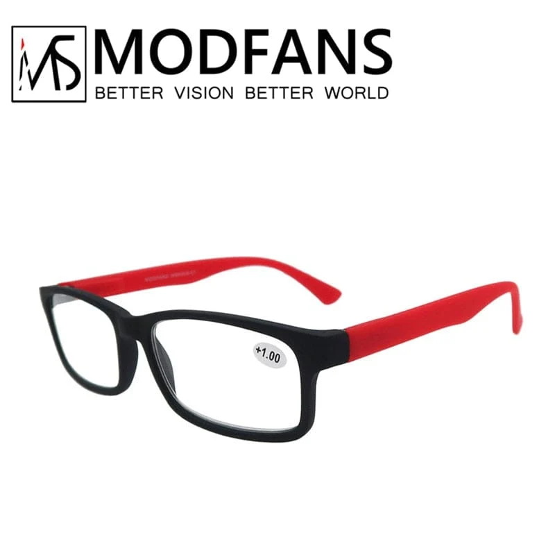 Lesebrille für Männer Frauen Gummi Ultraleicht Weitsichtigkeit Quadratischer Rahmen Federscharnier Bequem mit Dioptrien (Schwarz/Rot/Blau)