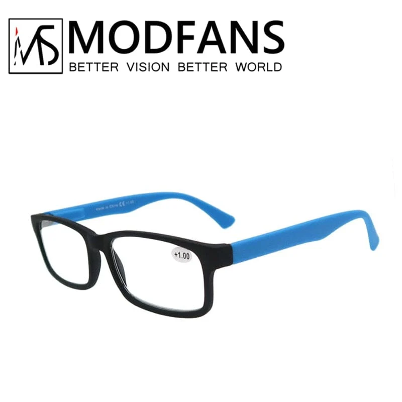 Lesebrille für Männer Frauen Gummi Ultraleicht Weitsichtigkeit Quadratischer Rahmen Federscharnier Bequem mit Dioptrien (Schwarz/Rot/Blau)