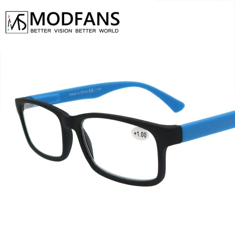 Lesebrille für Männer Frauen Gummi Ultraleicht Weitsichtigkeit Quadratischer Rahmen Federscharnier Bequem mit Dioptrien (Schwarz/Rot/Blau)