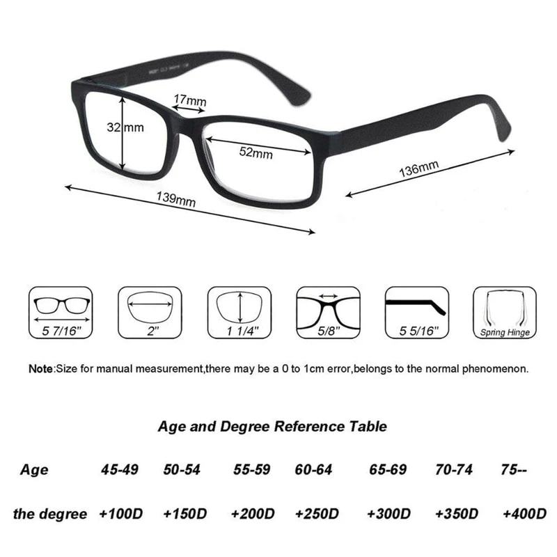 Lesebrille für Männer Frauen Gummi Ultraleicht Weitsichtigkeit Quadratischer Rahmen Federscharnier Bequem mit Dioptrien (Schwarz/Rot/Blau)
