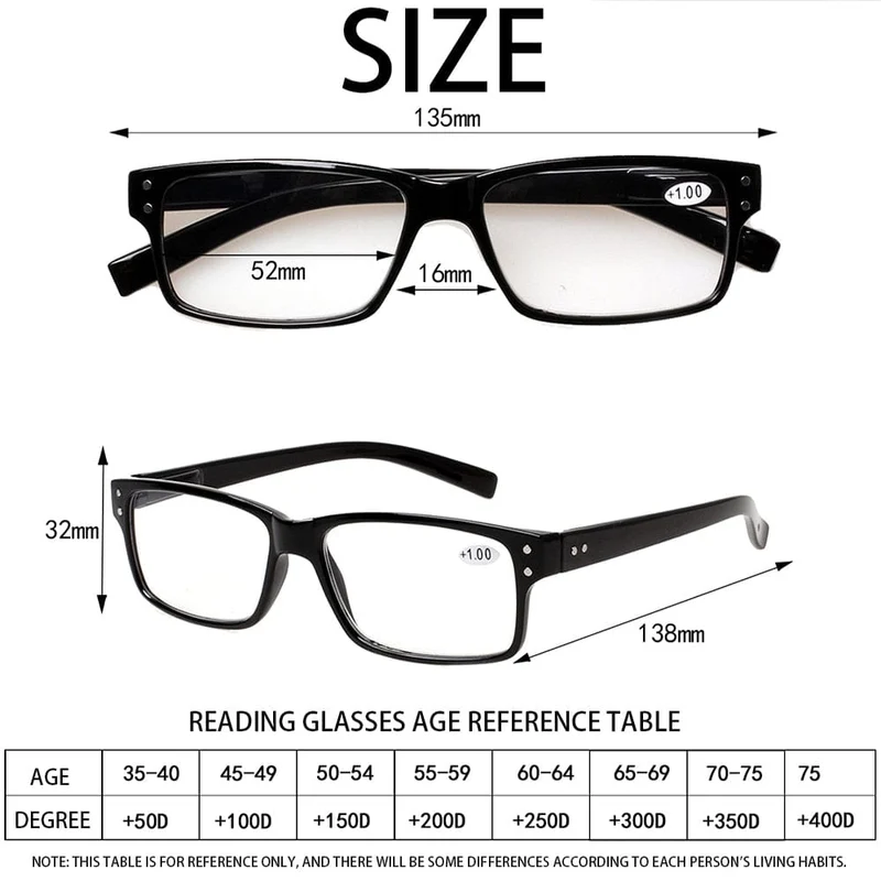Turezing Classic Federscharnier Schwarze Lesebrille für Männer und Frauen HD Brillen Dioptrien +0.5+1.0+2.0+3.0+4.0+5.0+6.0