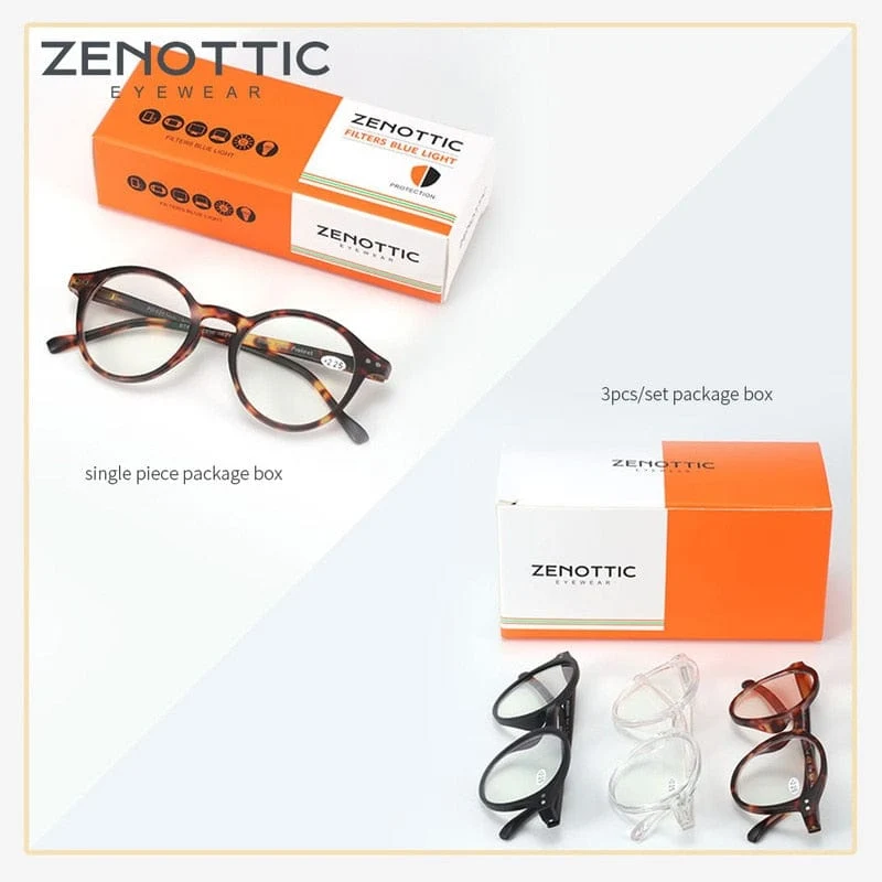 ZENOTTIC Lesebrille mit rundem Rahmen für Männer und Frauen, Computer, optische Brille, Hyperopie, Anti-Blaulicht-Lesebrille