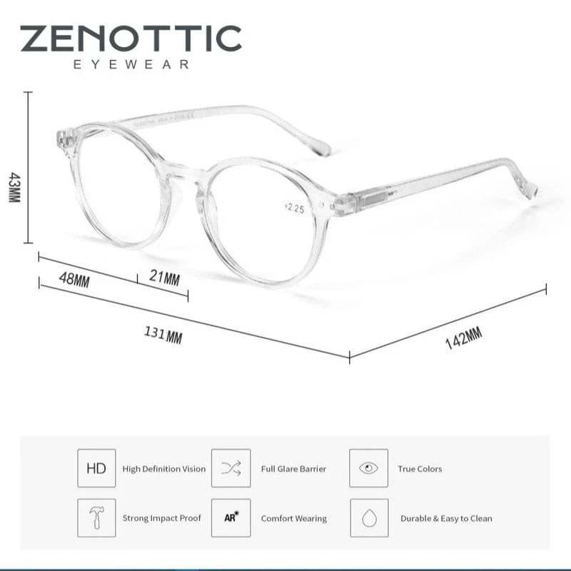ZENOTTIC Lesebrille mit rundem Rahmen für Männer und Frauen, Computer, optische Brille, Hyperopie, Anti-Blaulicht-Lesebrille