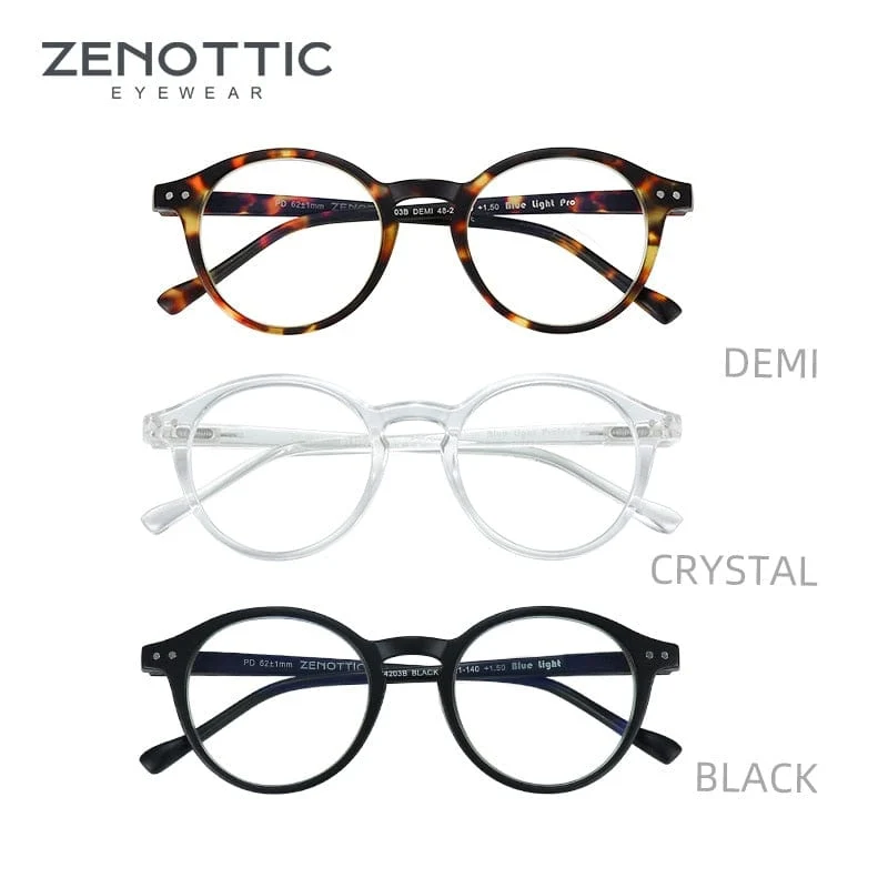 ZENOTTIC Lesebrille mit rundem Rahmen für Männer und Frauen, Computer, optische Brille, Hyperopie, Anti-Blaulicht-Lesebrille