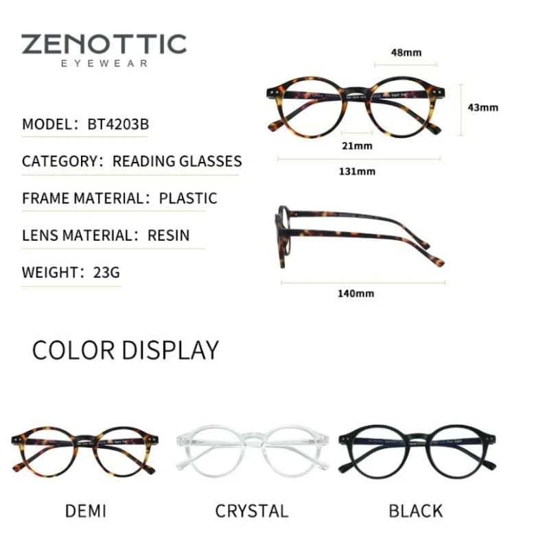 ZENOTTIC Lesebrille mit rundem Rahmen für Männer und Frauen, Computer, optische Brille, Hyperopie, Anti-Blaulicht-Lesebrille