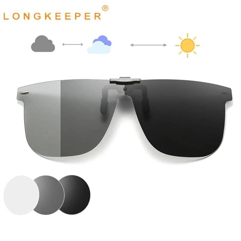 Clip-On-Sonnenbrille für Herren, polarisierte Linse, quadratische Sonnenbrille, Nachtsicht, Fahrerbrille, Angelbrille, Flip-Up, Luxus-Oculos