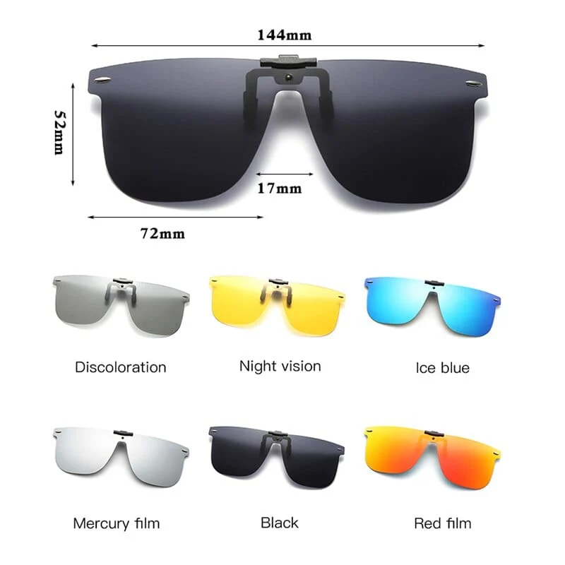 Clip-On-Sonnenbrille für Herren, polarisierte Linse, quadratische Sonnenbrille, Nachtsicht, Fahrerbrille, Angelbrille, Flip-Up, Luxus-Oculos